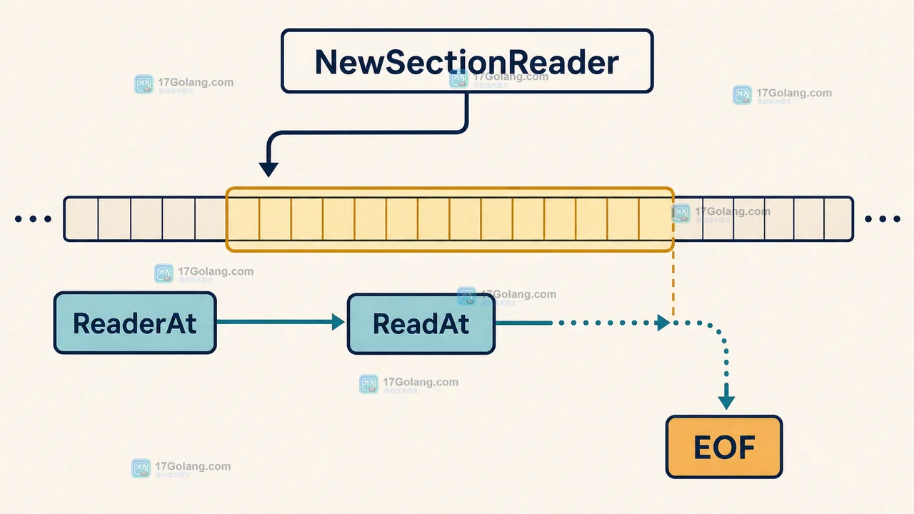 Go io.NewSectionReader 从 ReaderAt 的 Offset 建立固定窗口，ReadAt 读到窗口末尾返回 EOF