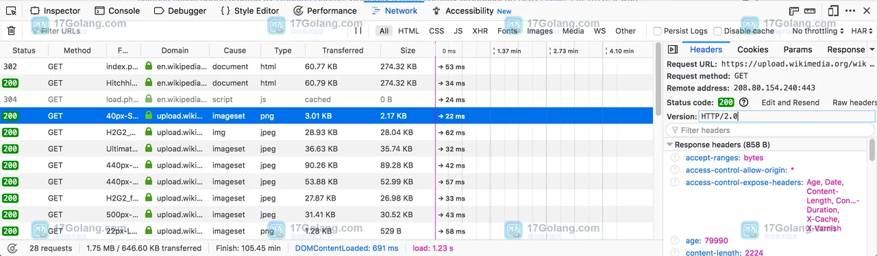 Firefox Network Monitor 请求详情真实截图,展示右侧详情标签和 Response 入口