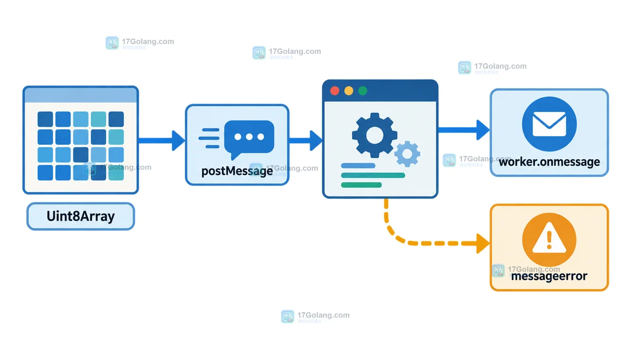 Worker 使用 Uint8Array、postMessage、worker.onmessage 与 messageerror 的数据交接链路