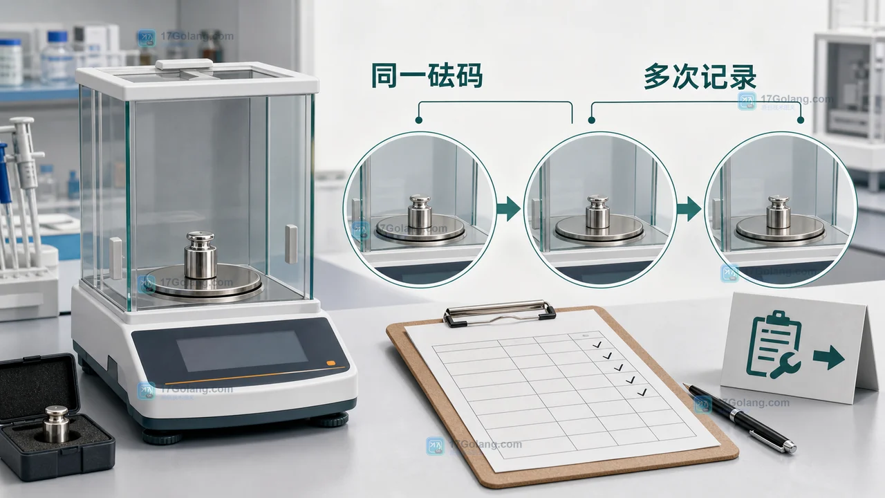 实验室记录同一砝码多次读数并判断是否转入正规校准