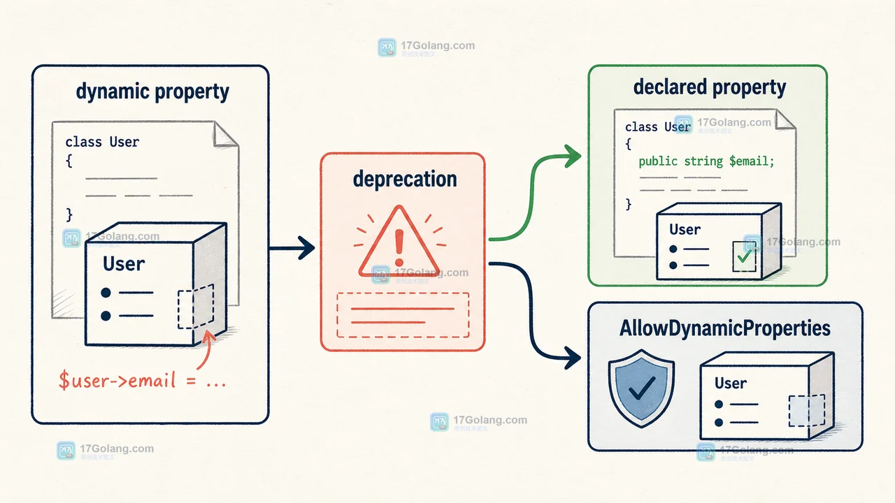 PHP 动态属性迁移:dynamic property 经过 deprecation 检查后改为 declared property 的调用链