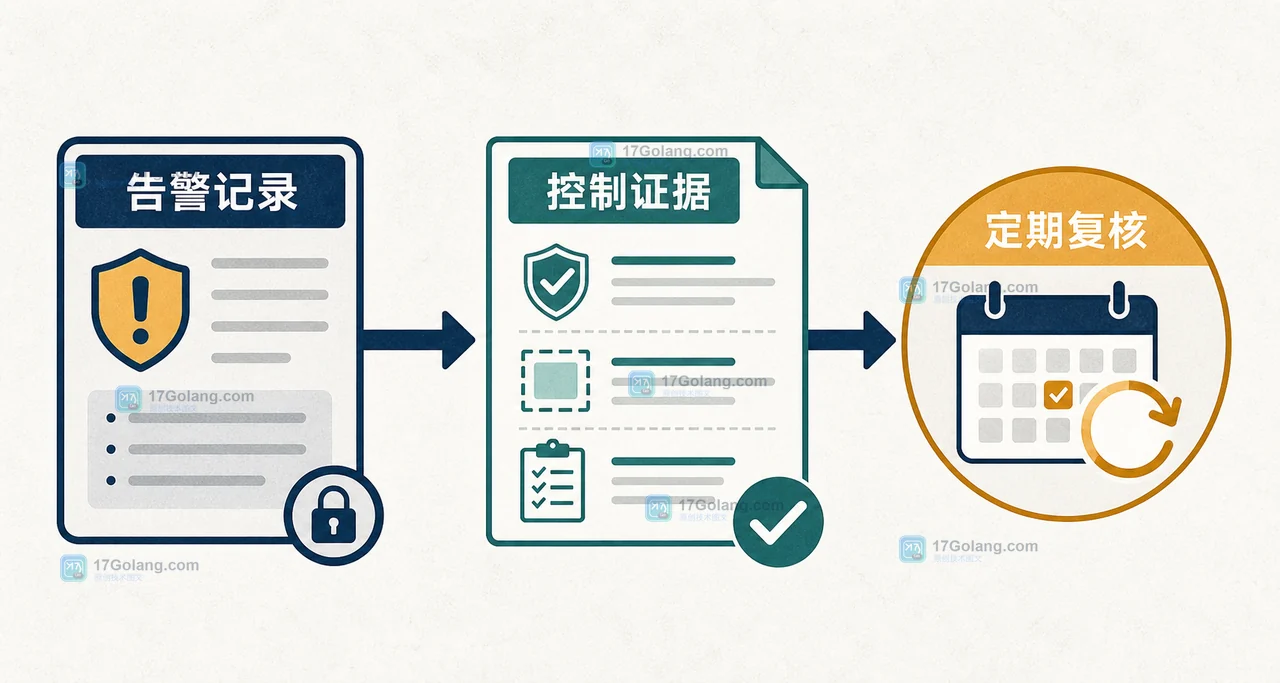 GitHub 代码扫描 Mitigated 告警记录与控制证据、定期复核之间的核对路径插画