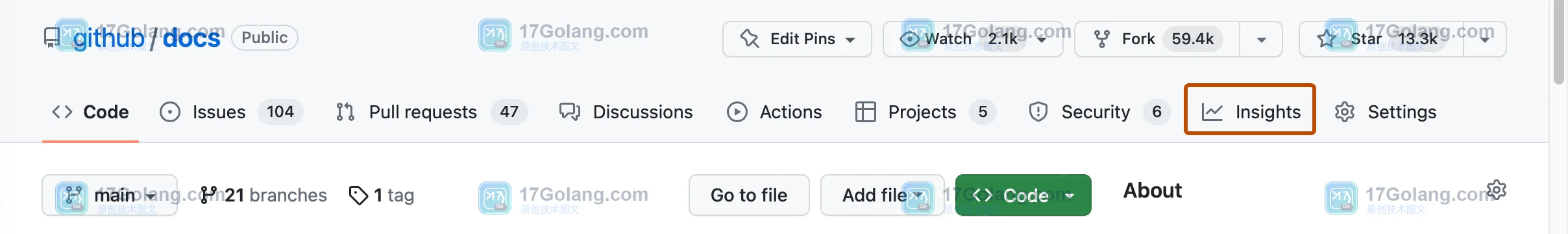 GitHub 官方界面中从 Insights 继续定位 Contributors 统计入口