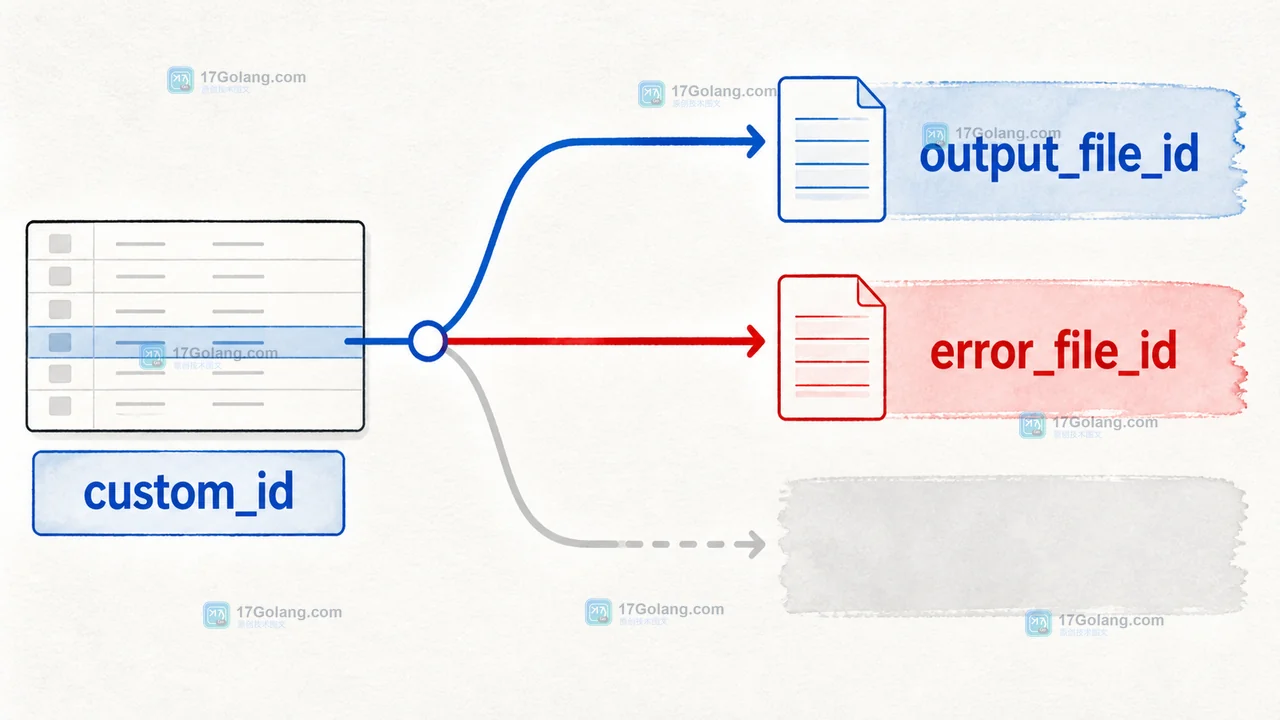 OpenAI Batch API cancelled 终态后按 custom_id 分到成功、失败与未收口三条结果路径