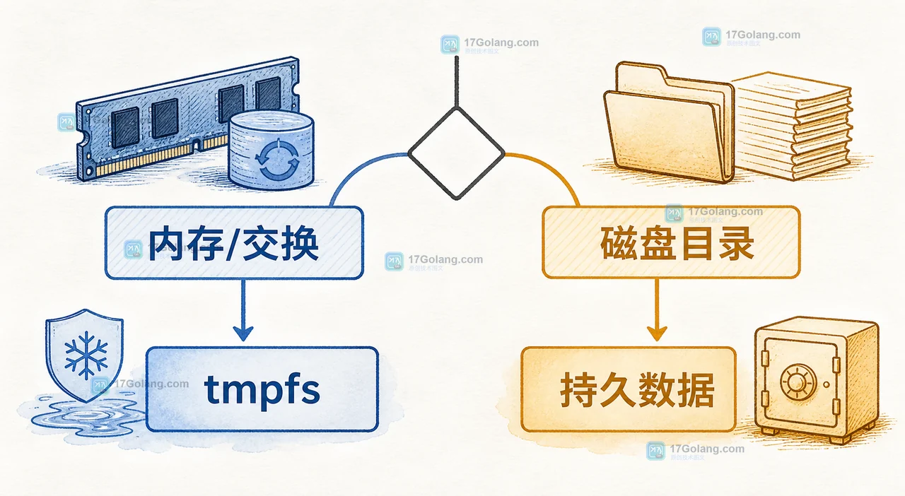 在内存交换、tmpfs 临时空间、磁盘目录与持久数据之间做存储决策