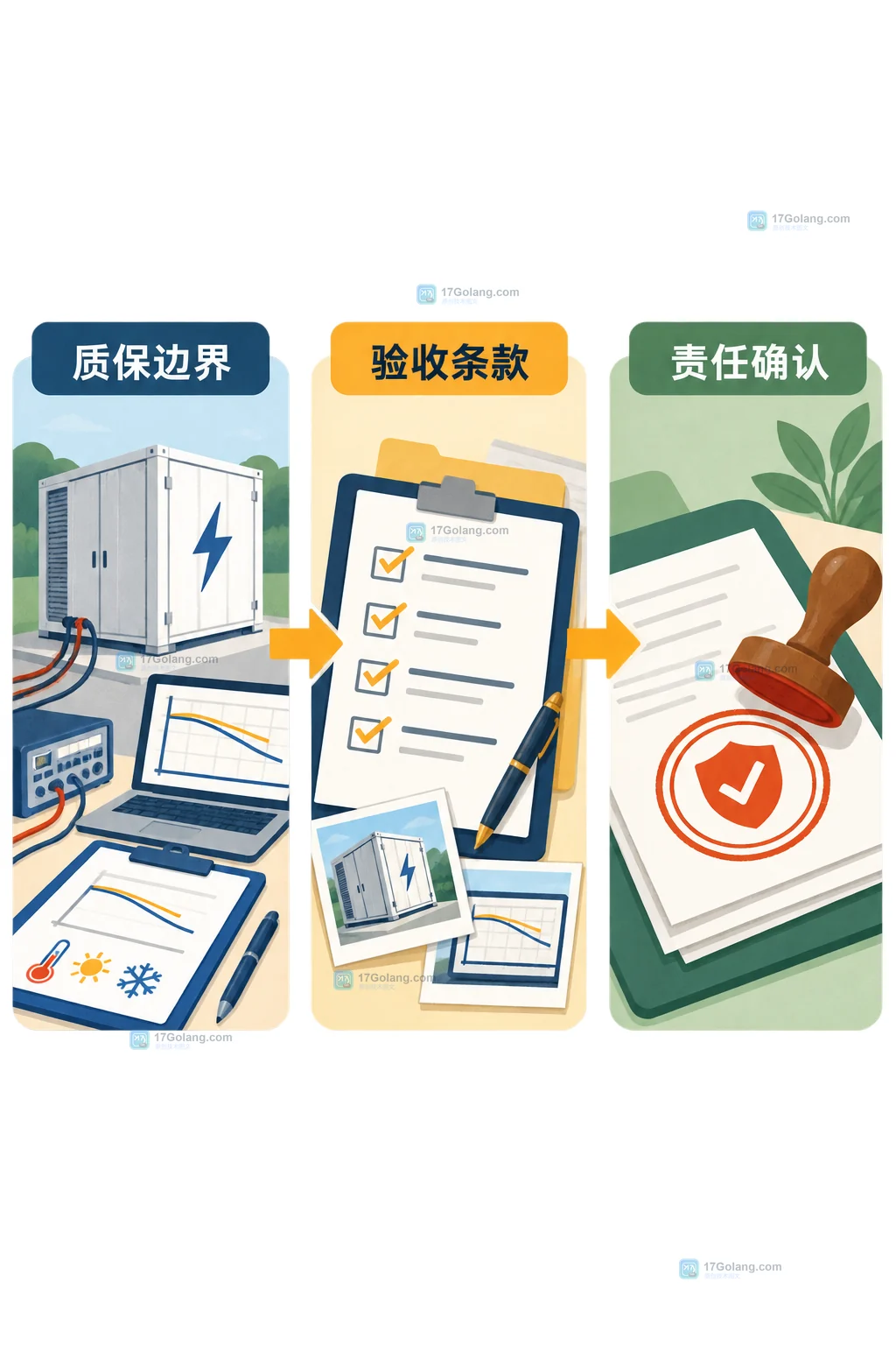 工商业储能系统把质保边界连接到验收条款的合同核对图