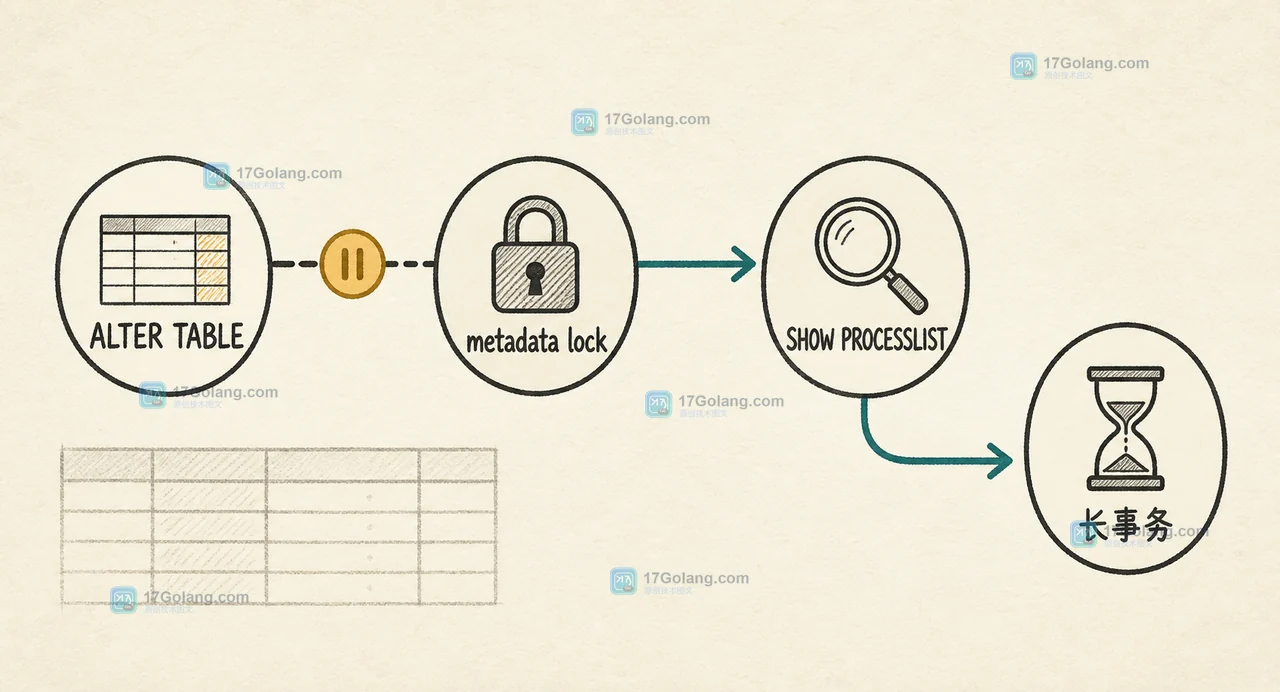 MySQL ALTER TABLE 等待 metadata lock 时通过 SHOW PROCESSLIST 找到长事务并恢复 DDL 的排查路径