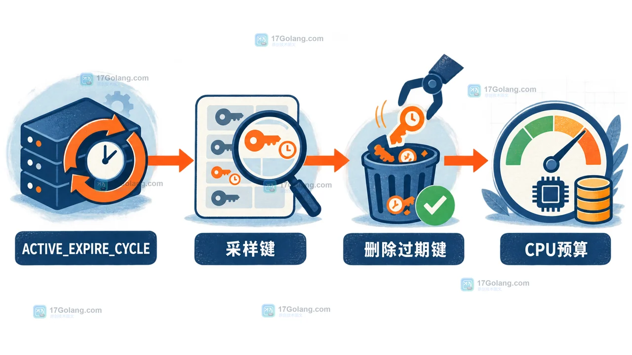Redis ACTIVE_EXPIRE_CYCLE 通过采样键、删除过期键并受 CPU预算 约束的主动清理路径