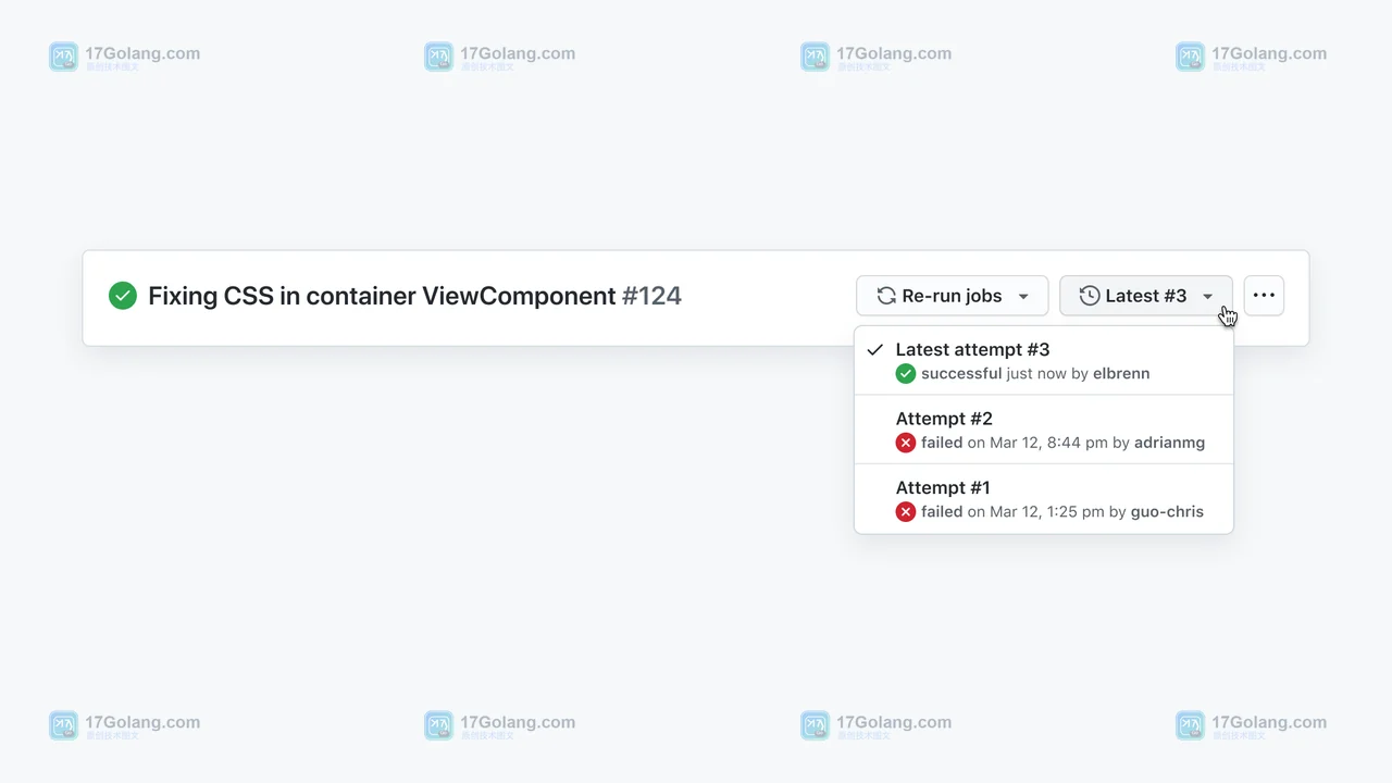 GitHub Actions workflow run 摘要与历史尝试状态,确认目标运行记录