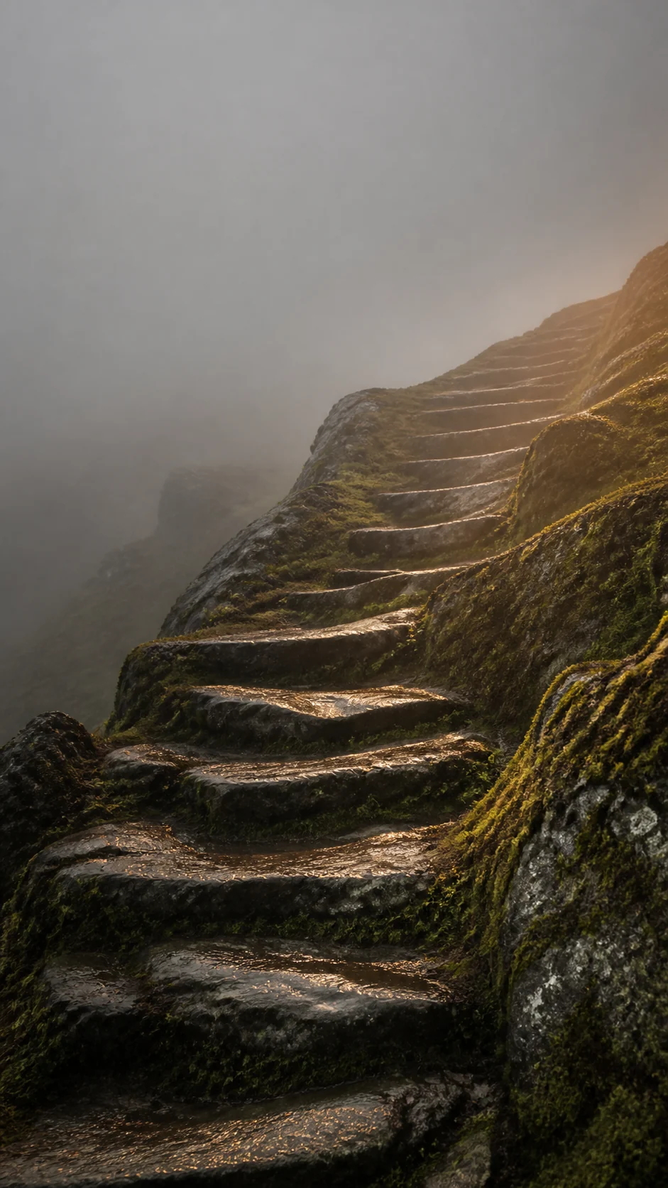 雨后苔痕石阶琥珀斜射光竖屏手机壁纸变体