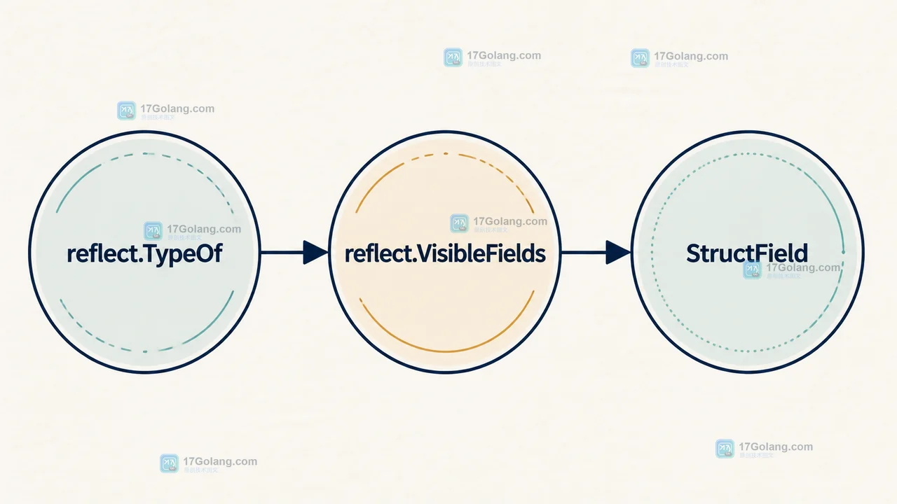 reflect.TypeOf 调用 reflect.VisibleFields 后读取 StructField 元数据的调用链