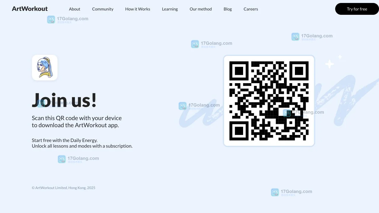 ArtWorkout 官方下载页展示应用获取方式与 Daily Energy 说明