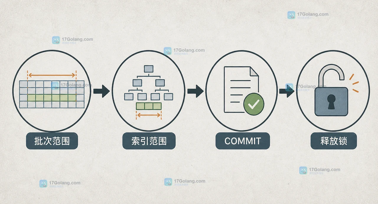 MySQL 批量 UPDATE 怎么分批提交：索引范围、锁持有与失败重试边界
