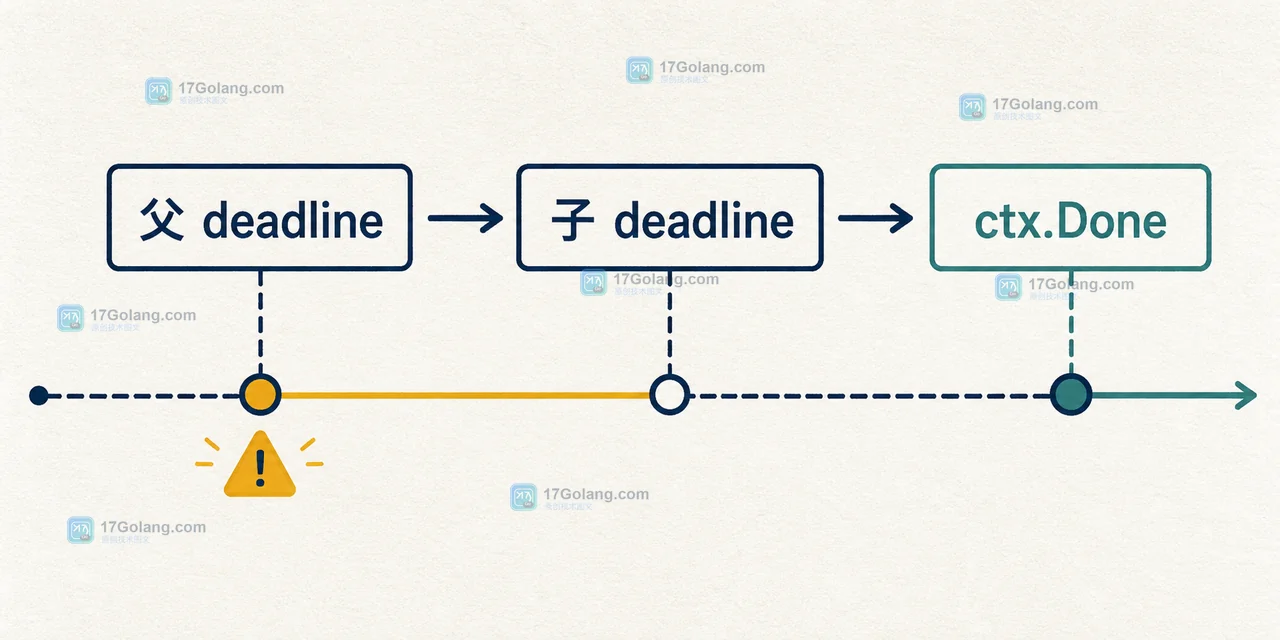 父 deadline 早于子 timeout 时,子 deadline 与 ctx.Done 取消传播的 Go Context 链路