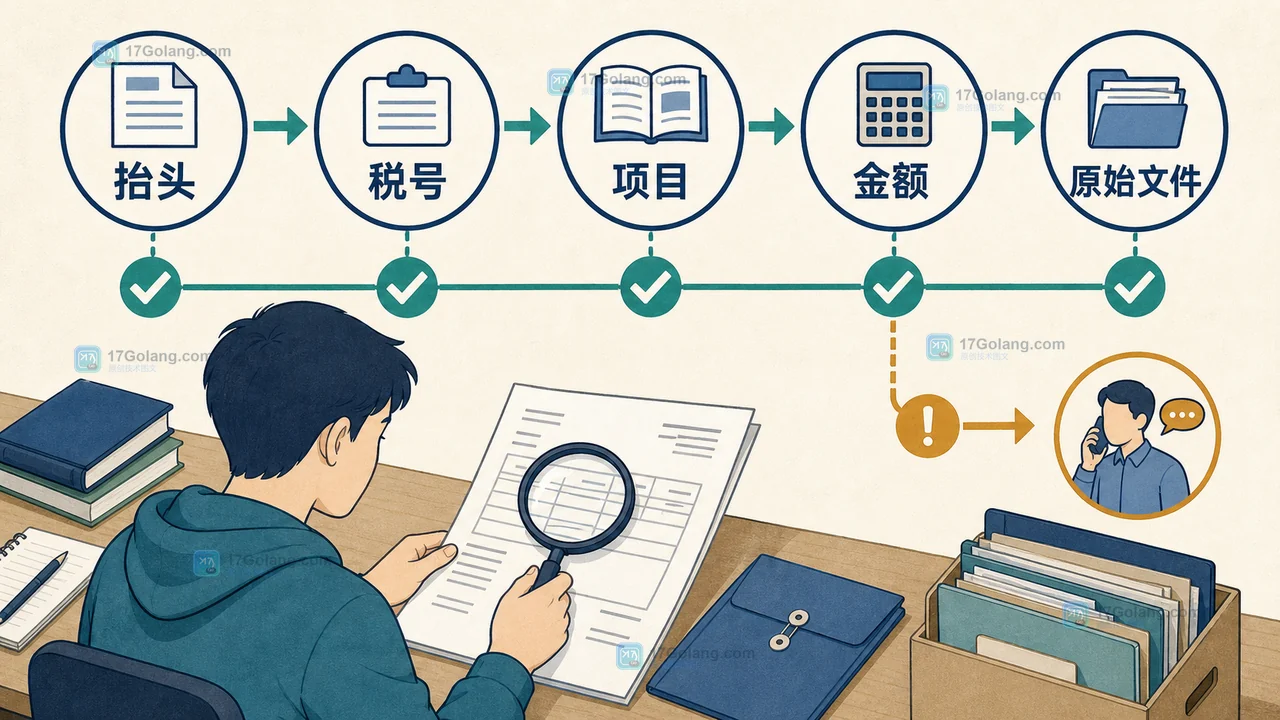 学员收到职业培训发票后按抬头税号项目金额归档的复核链