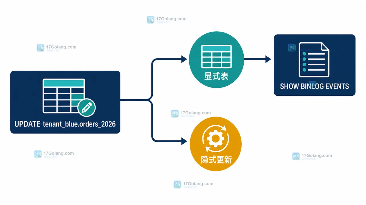 MySQL 8.4 显式目标表与隐式更新分支的复制过滤核对图