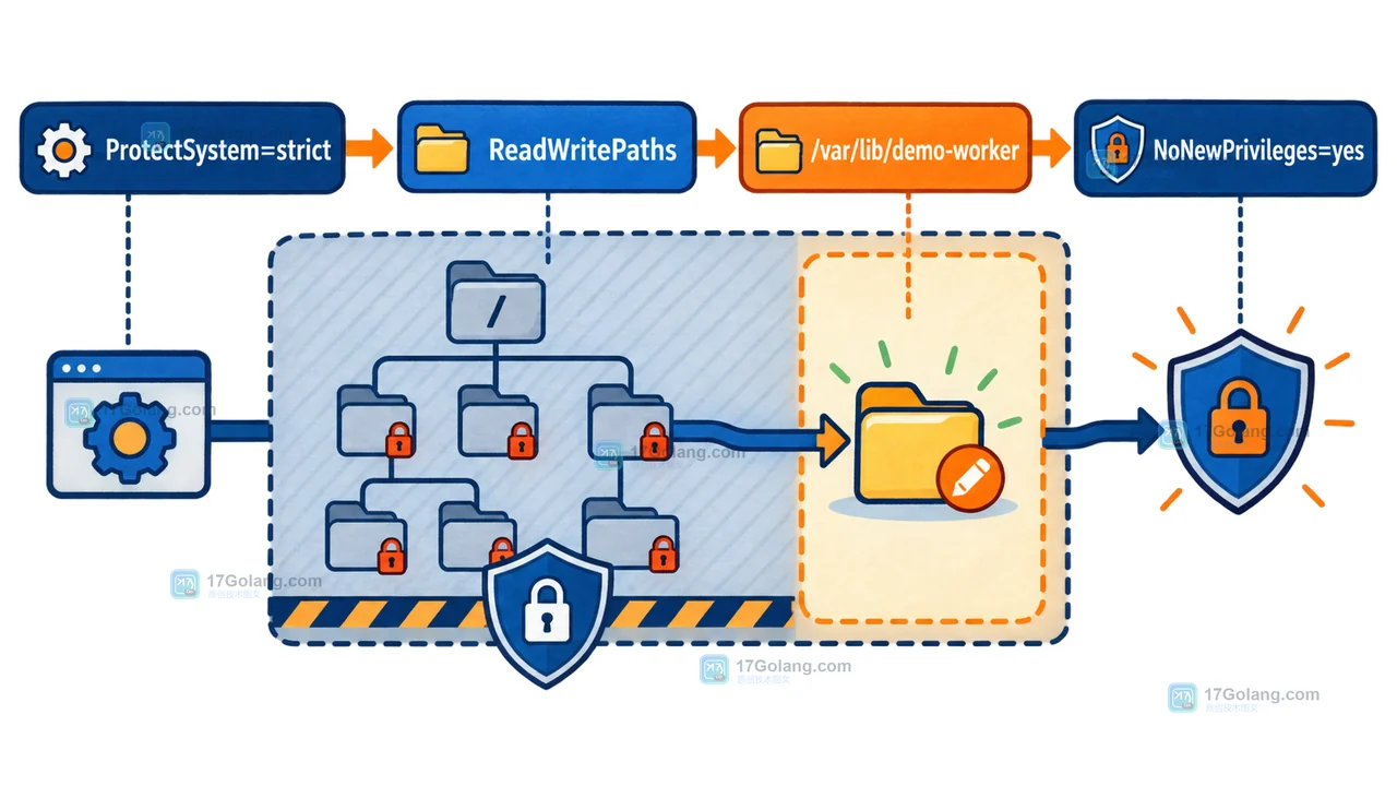 ProtectSystem、PrivateTmp 与 NoNewPrivileges 三个 systemd 沙箱字段的加固关系