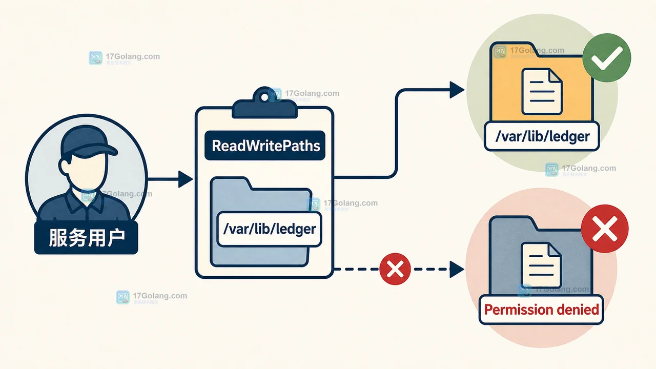 ReadWritePaths 放行 /var/lib/ledger 后,目录权限检查通过并进入服务运行状态