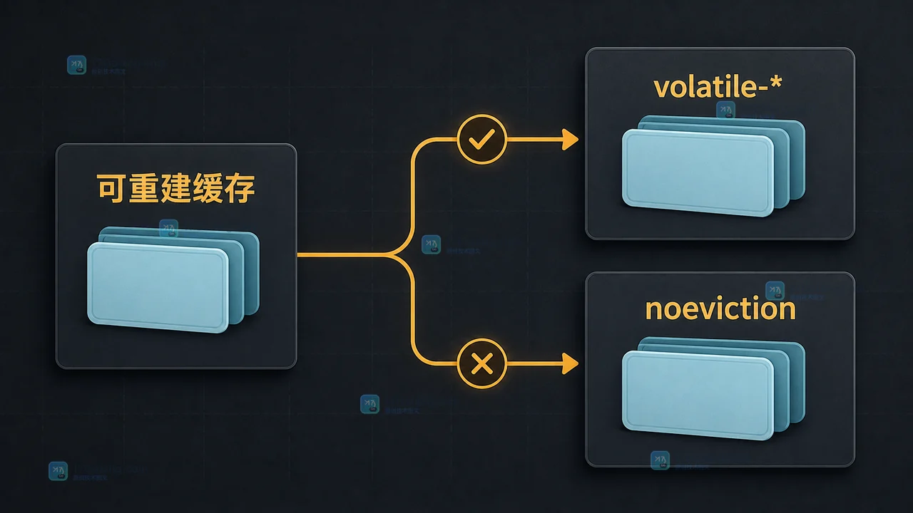 Redis maxmemory-policy 的可重建缓存、volatile-* 与 noeviction 决策链
