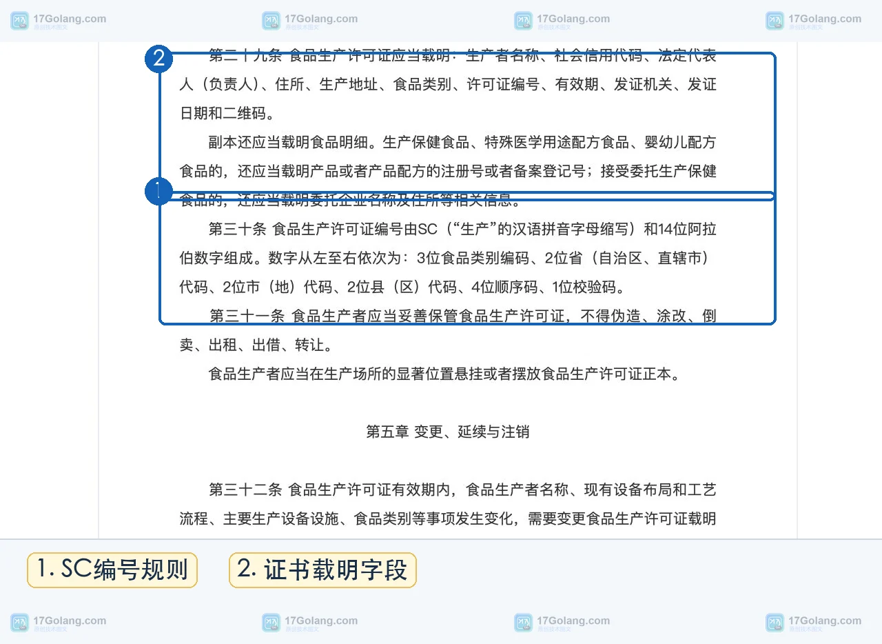 市场监管总局食品生产许可管理办法页面中可见的SC编号和食品类别规则