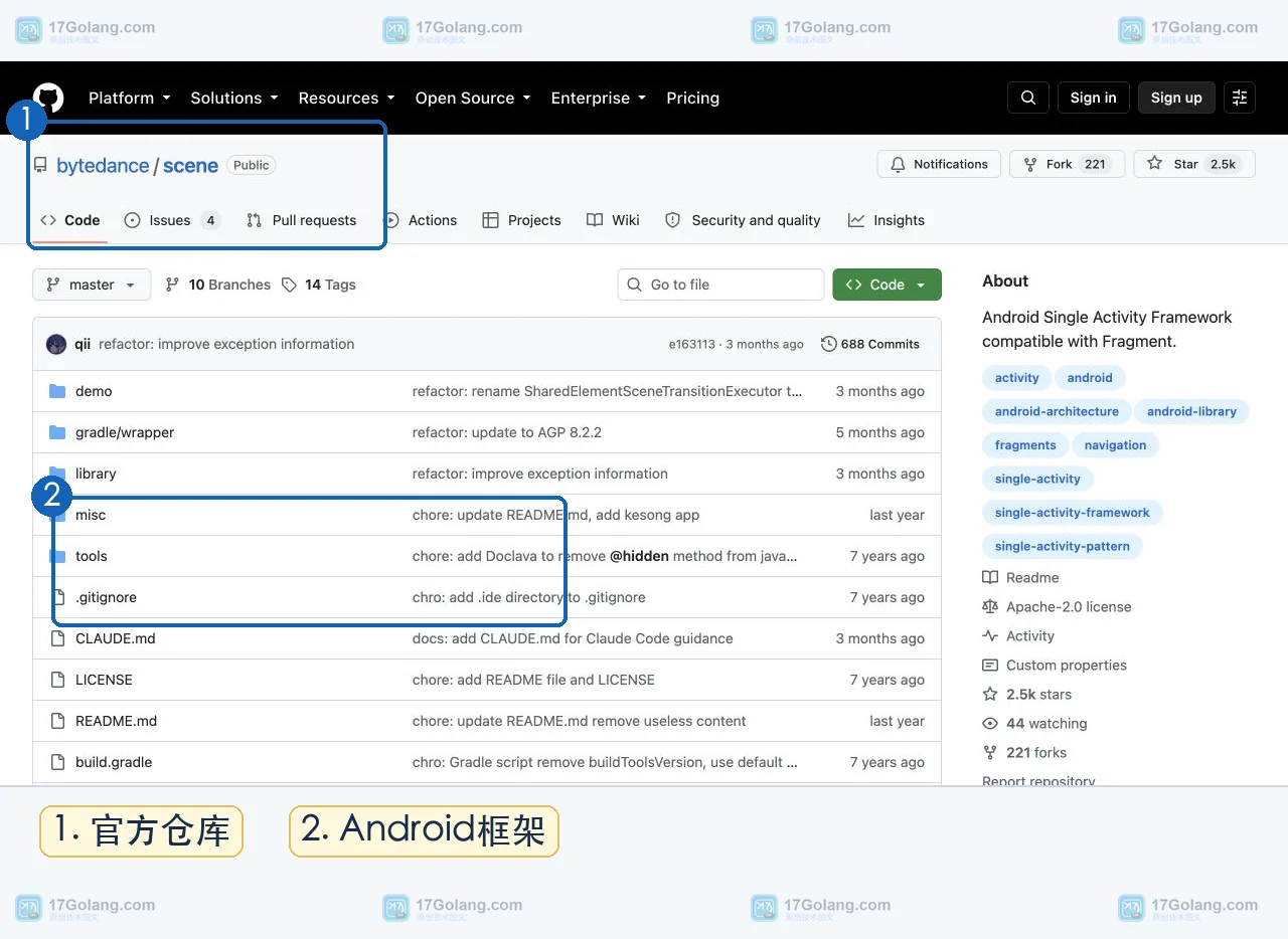 scene官方GitHub仓库入口与Android框架定位