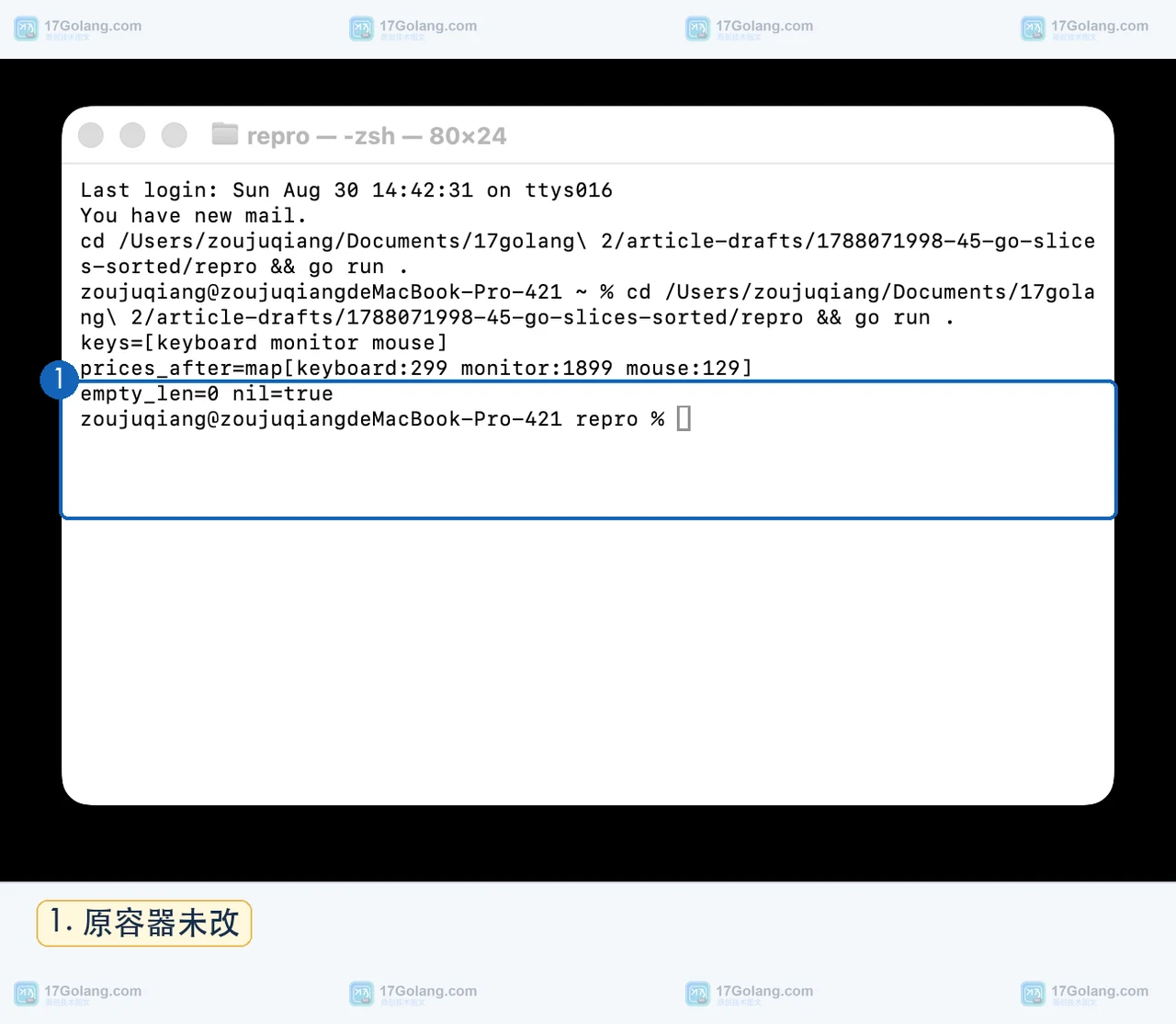 Go Terminal 同时显示排序后的新切片和保持三项数据的原 map