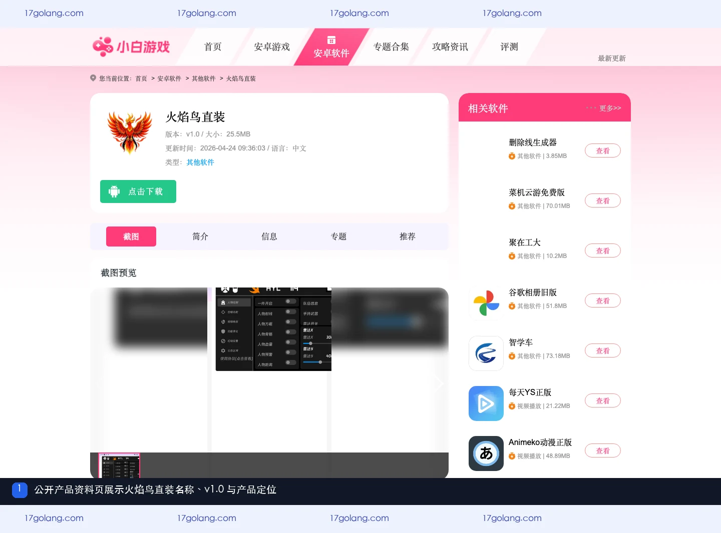 火焰鸟直装公开产品资料页中的名称版本与游戏辅助定位