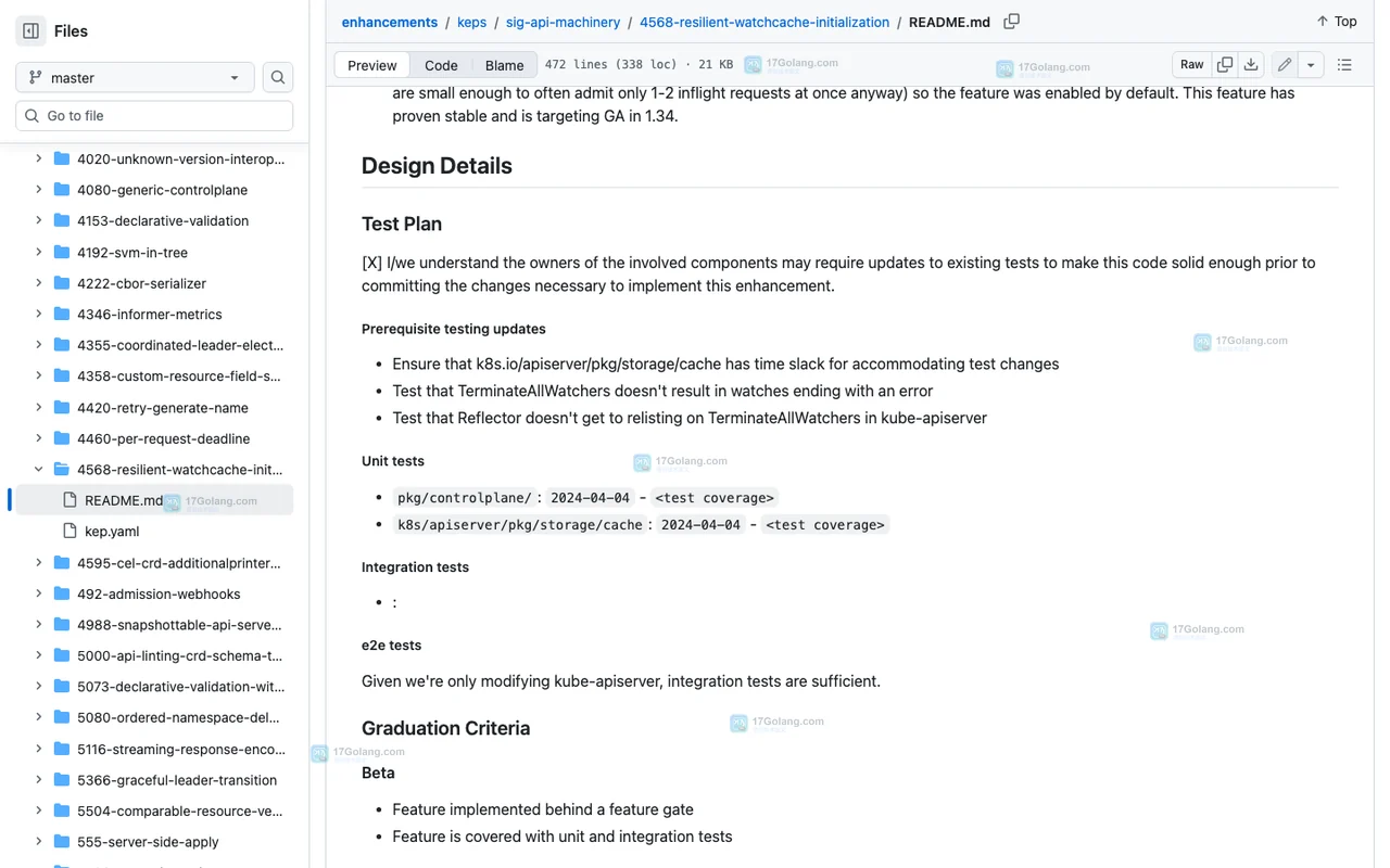Kubernetes KEP-4568 官方页面中关于 watchcache 初始化和 429 拒绝的说明