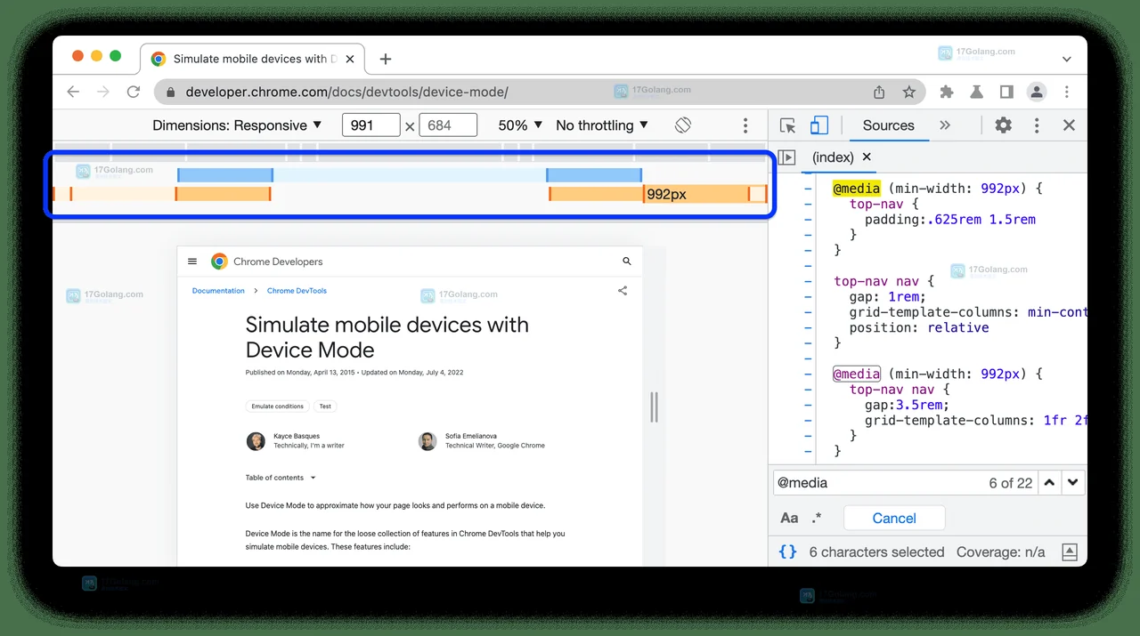 Chrome DevTools 在响应式断点之间切换的官方截图