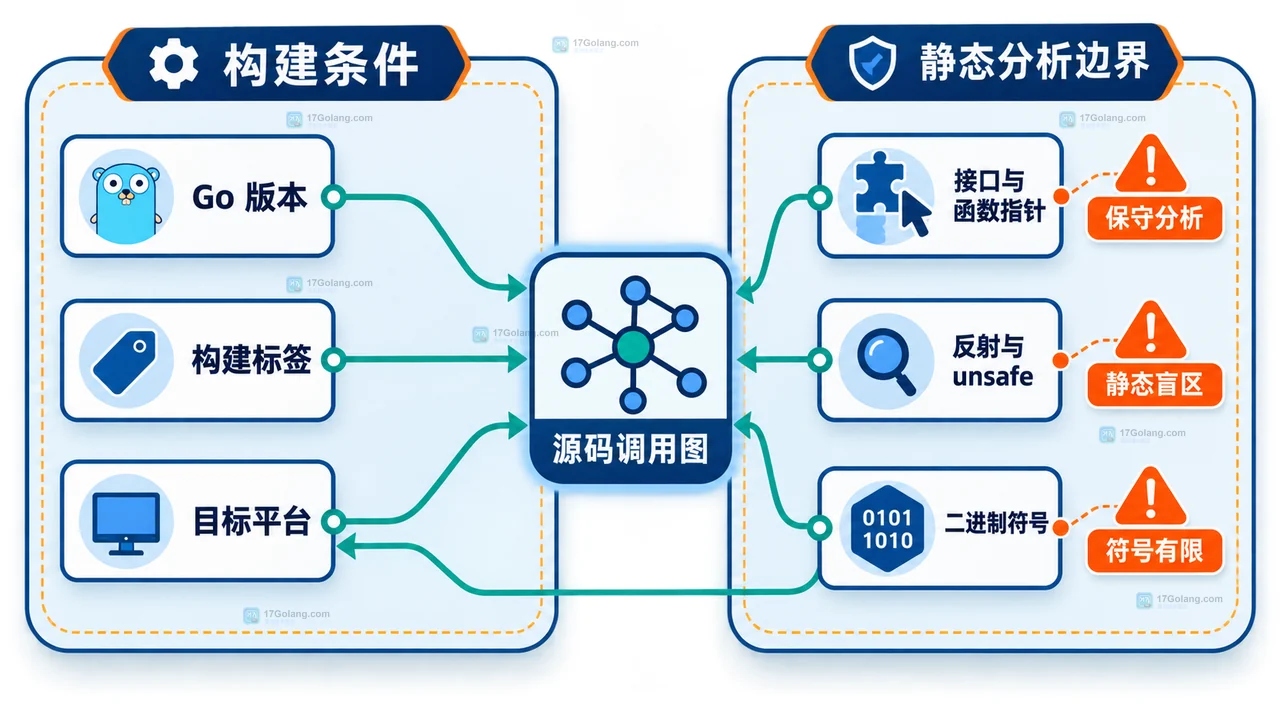 govulncheck 源码扫描在 Go 版本、构建标签、目标平台与反射边界下的静态分析关系