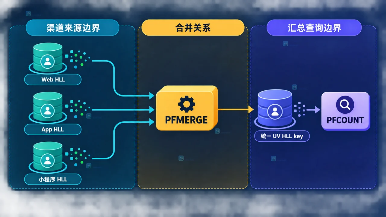 Redis HyperLogLog 日 UV 统计中页面、日期窗口和访问标识的静态数据关系
