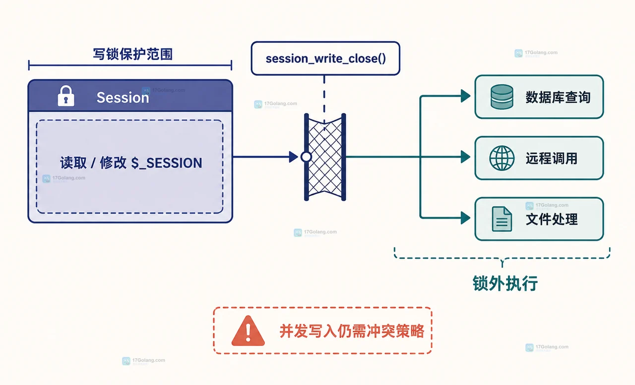 PHP session_start 取得同一会话锁后阻塞并发请求的静态关系图