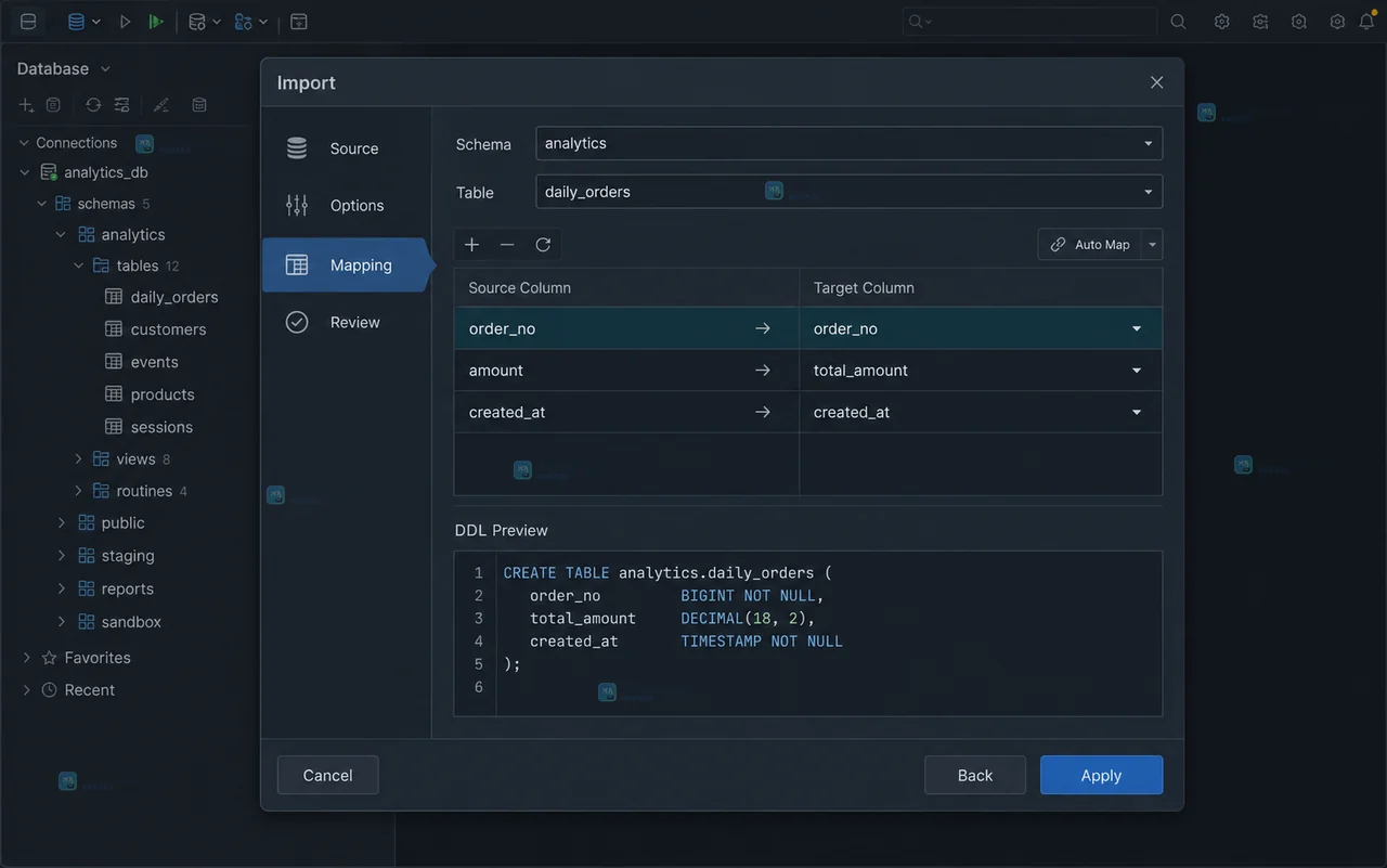 DataGrip Database Explorer 中展开 Import/Export 菜单并指向 Import Data from File(s)