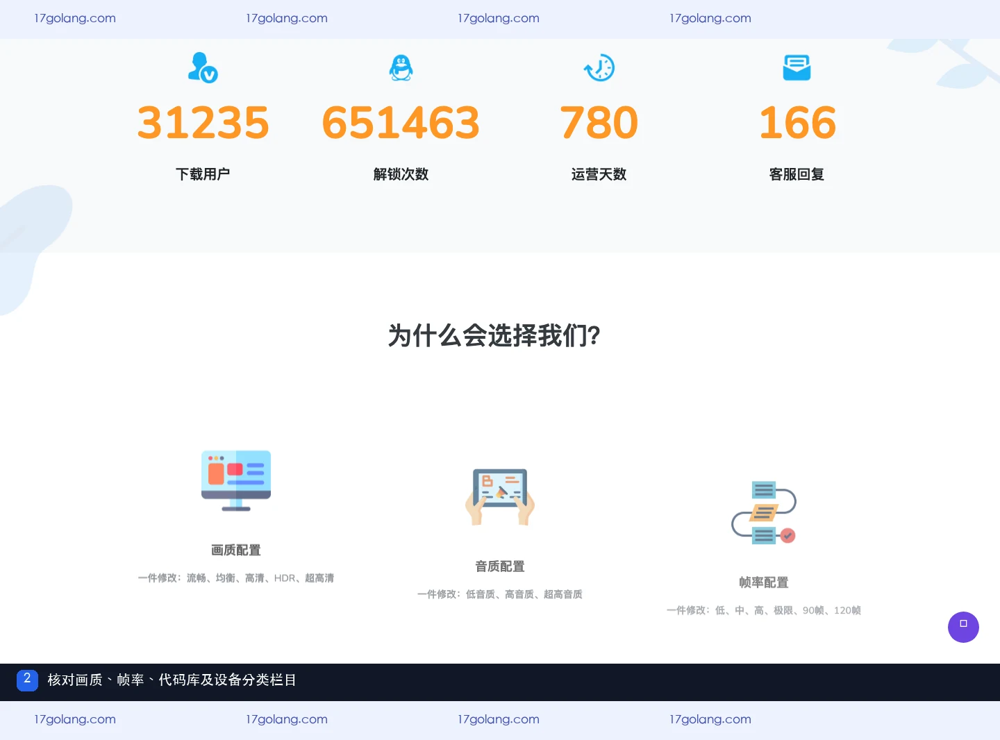 画质怪兽产品站功能栏目,显示画质、音质、帧率、代码库和设备分类