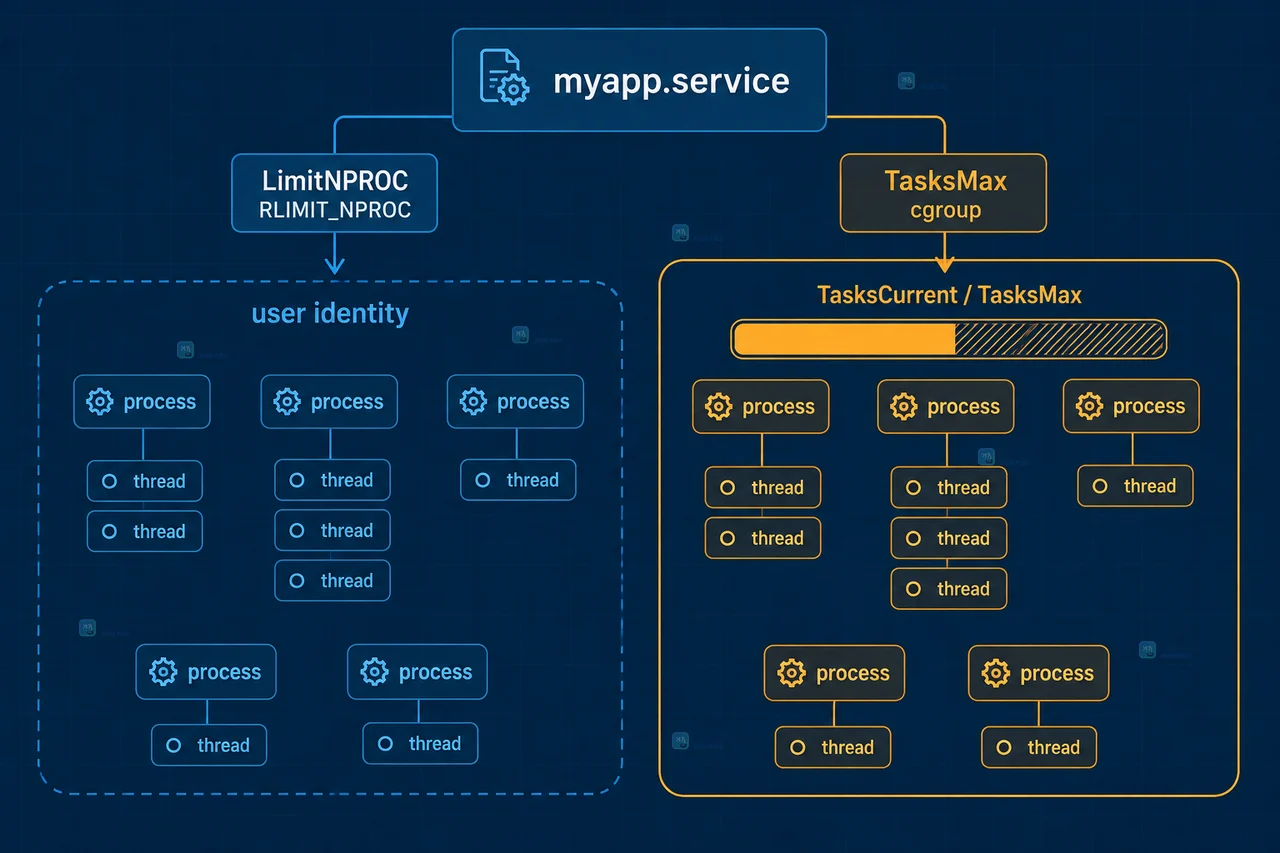 Linux systemd LimitNOFILE 从服务 unit 传递到进程和文件描述符的静态关系图