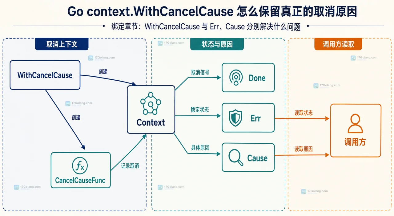 Go Context 父子取消树中父级超时、子级业务错误与 cause 读取边界