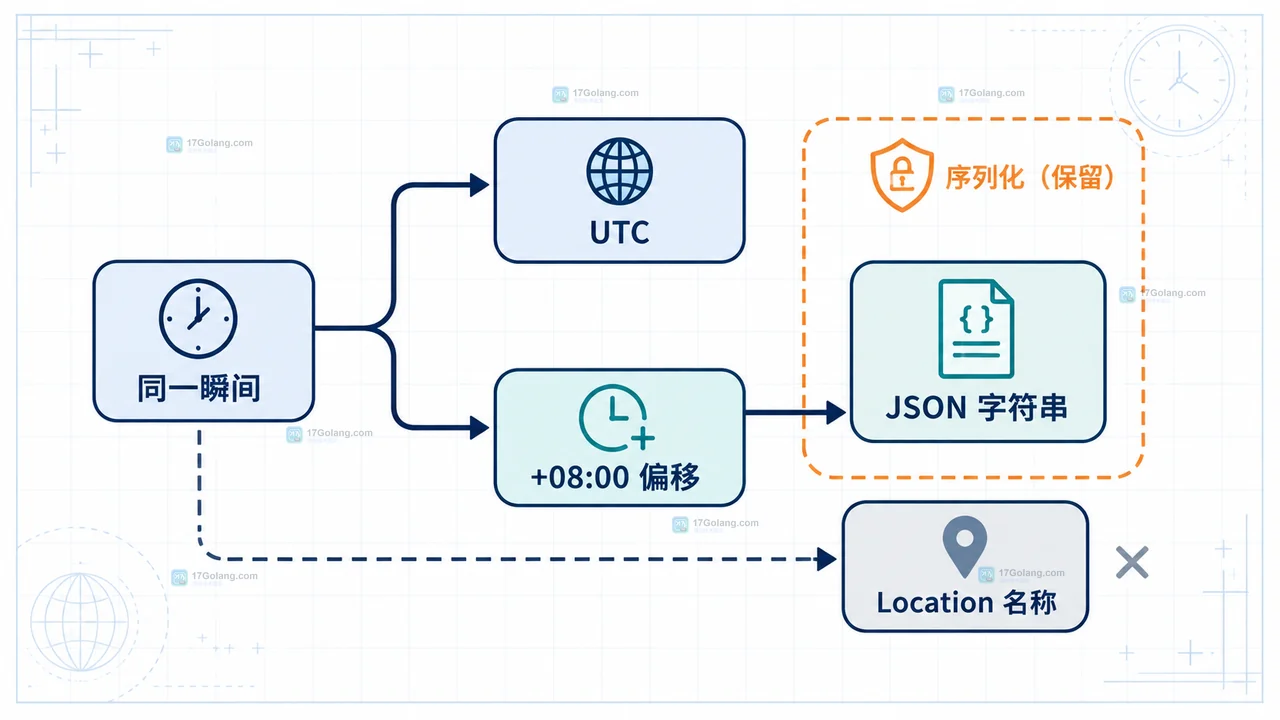Go time.Time JSON 秒级与纳秒级格式化选择的静态关系框图
