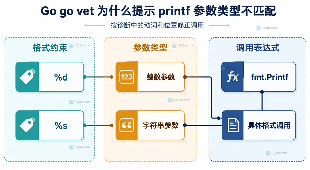 Go printf 格式动词与整数字符串参数匹配关系的静态技术框图