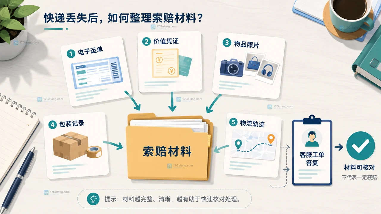 原创物流规则关系图,展示保价声明、运单约定、未保价民事法律依据如何汇入丢件赔付判断