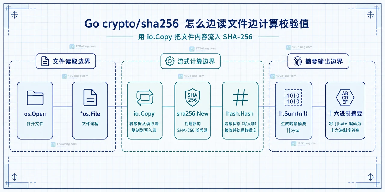 Go 内存数据摘要与文件流式 SHA-256 的输入边界关系图