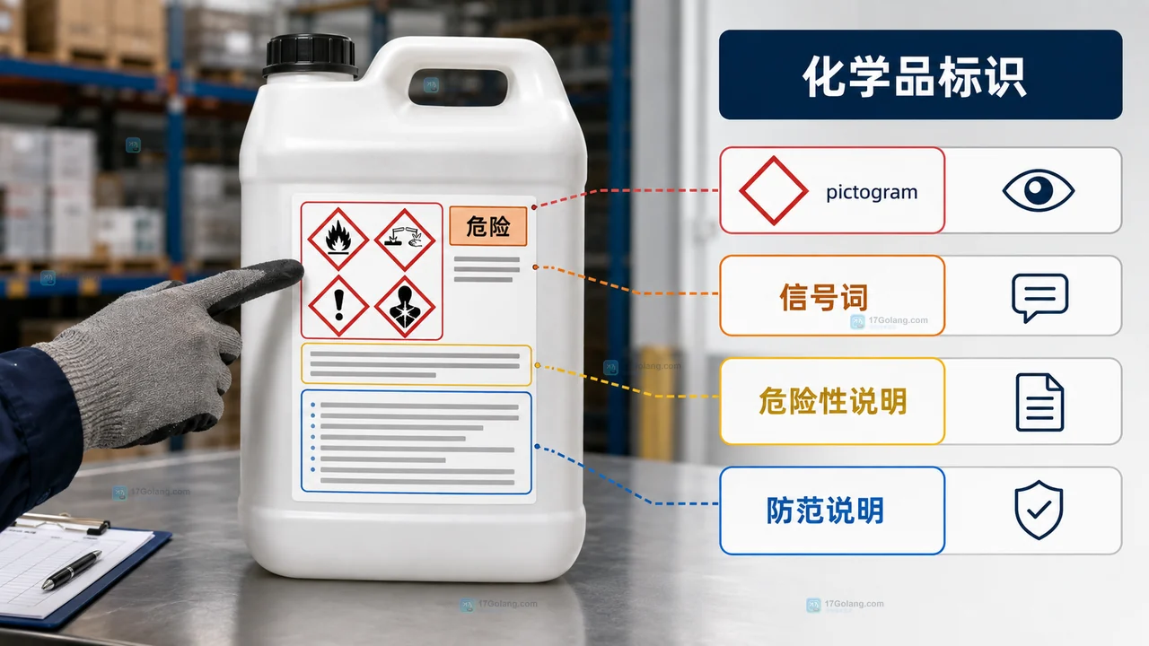 原创危险化学品仓储收货边界说明图，展示收货核对、SDS复核、隔离区、储存条件和暂停入库之间的安全判断关系