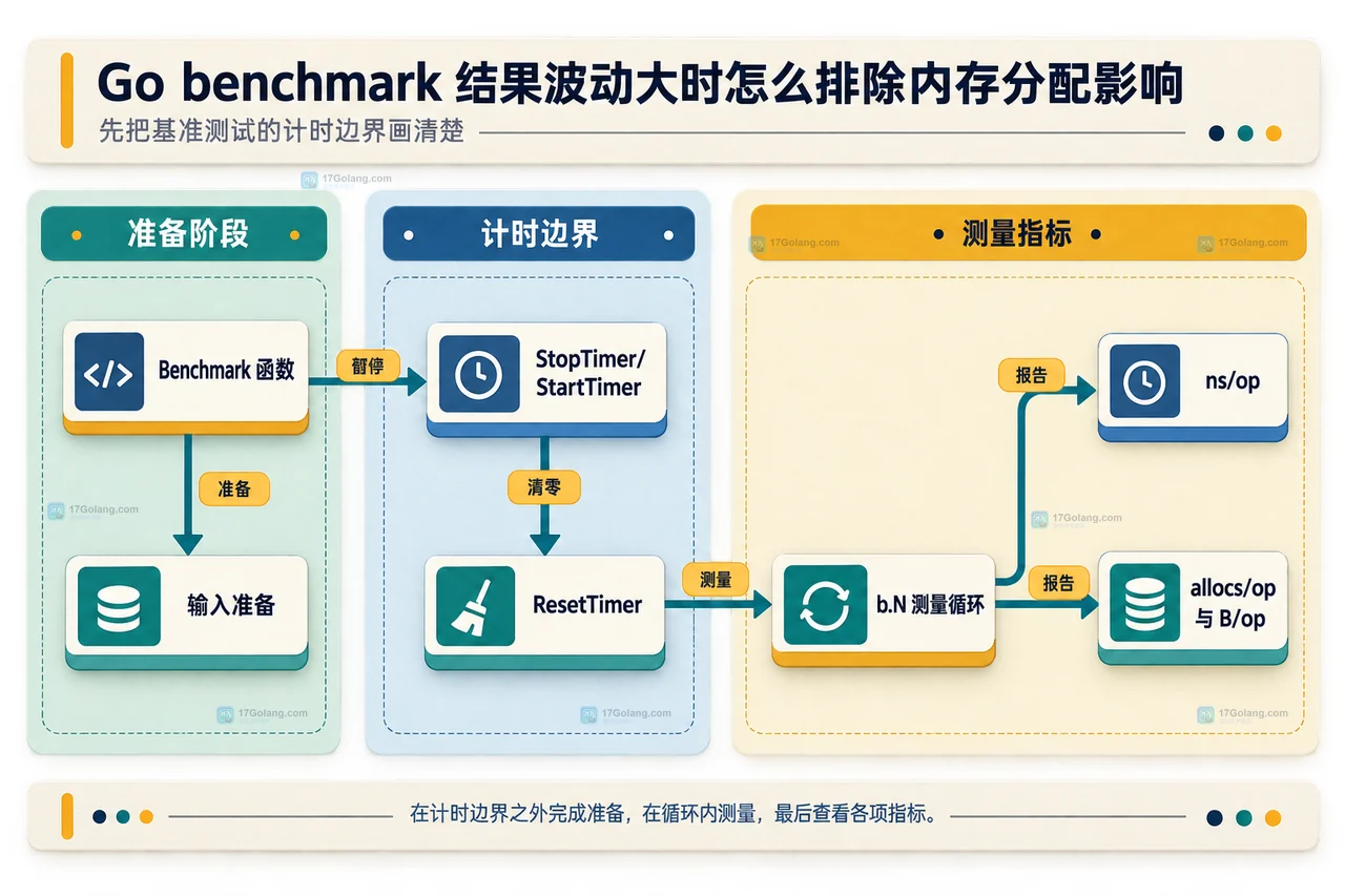 Go go test benchmark、benchtime、count、benchmem 与 BenchmarkResult、AllocsPerRun 分配统计之间的静态依赖图