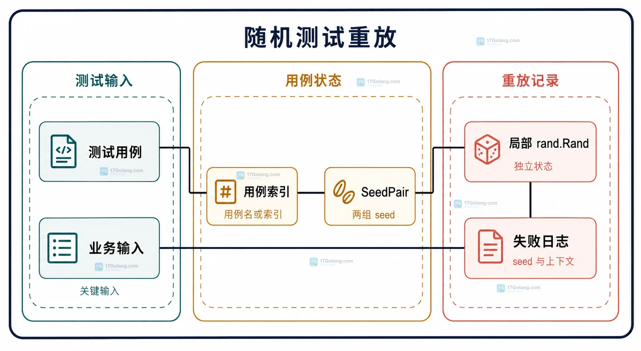 Go 并发随机测试中用例标识、稳定 seed、局部 Rand 和失败重放记录的静态边界