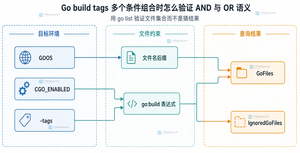 Go build tags 表达式中 AND 组、OR 分支与环境标签的静态关系