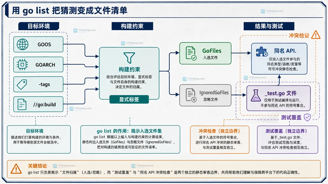 Go 包目录中通用文件、操作系统后缀、架构后缀和双后缀与目标平台的静态关系图
