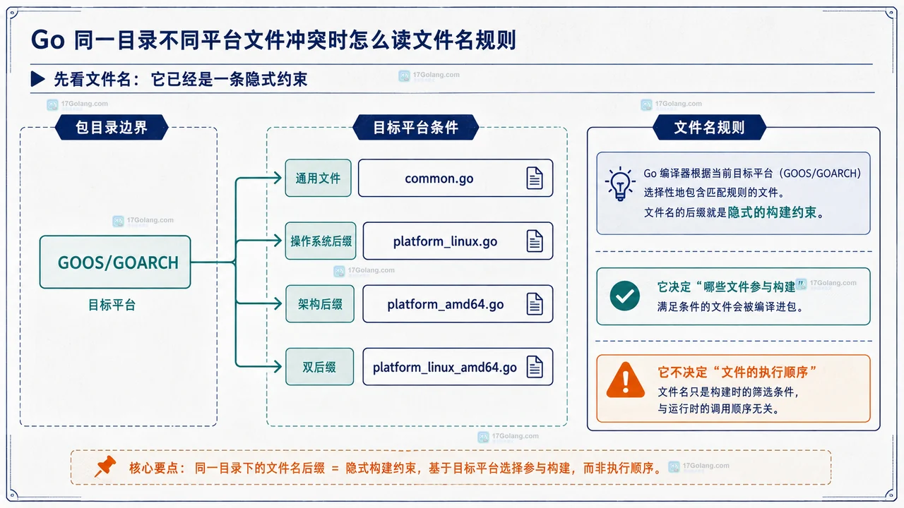 Go 目标环境、build 约束、入选文件和测试覆盖的静态依赖关系图