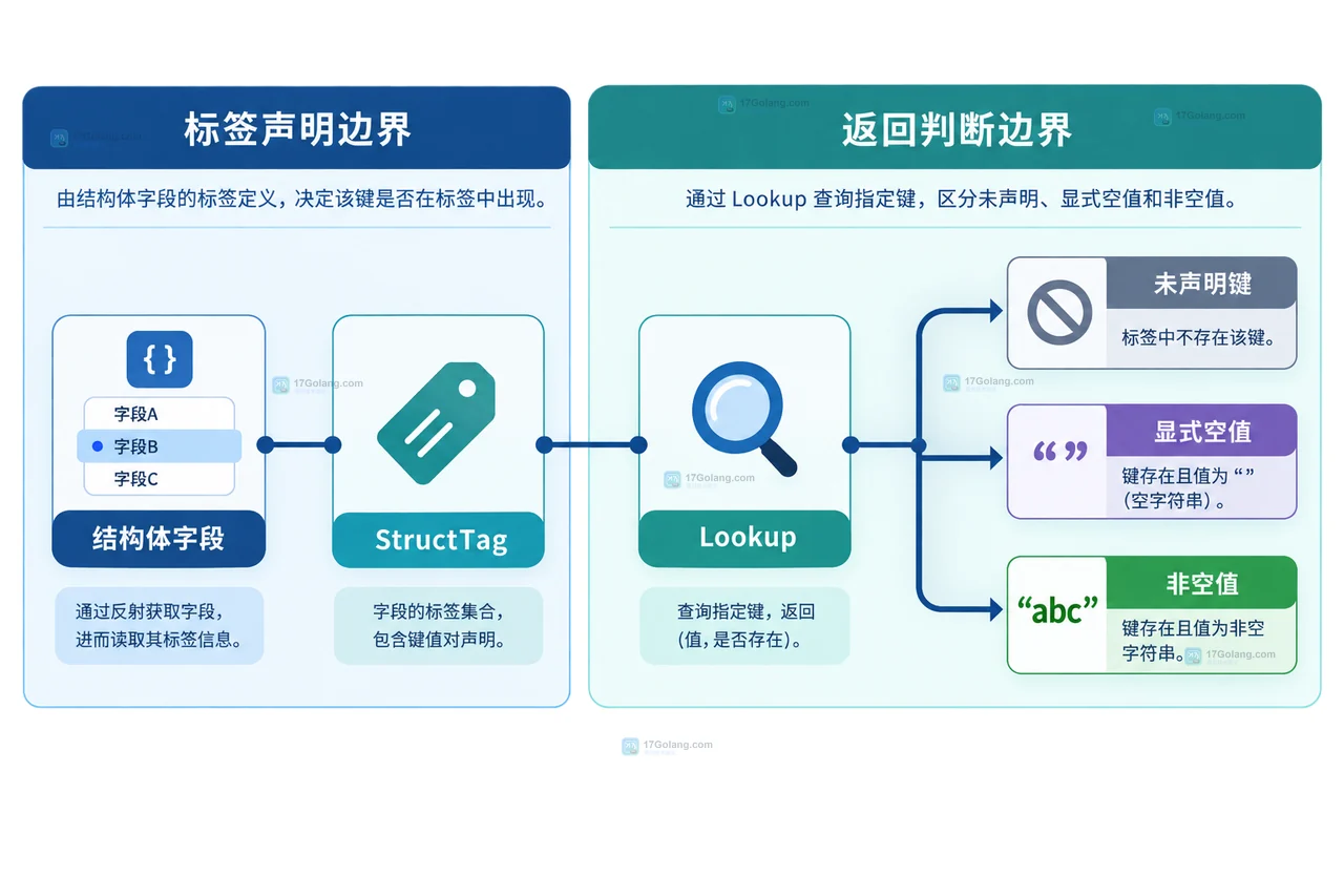 Go 结构体标签规范语法、异常标签、StructTag Lookup 与 go vet 职责边界图