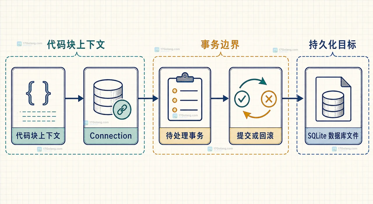 Python sqlite3 多线程中工作线程、独立连接与写事务边界的关系图