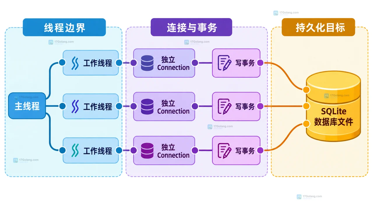 Python sqlite3 共享 Connection 通过锁保护写事务提交回滚并写入 SQLite 文件的静态关系图
