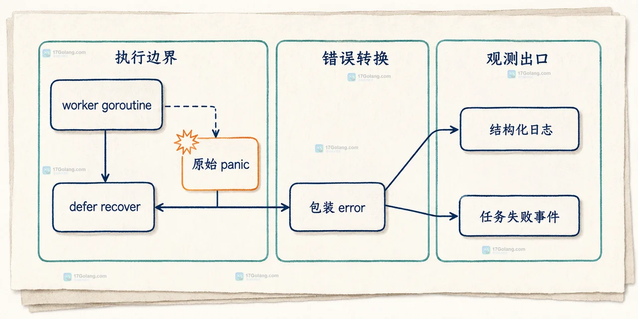 Go defer、recover、panic 与 goroutine 的静态作用域边界关系图
